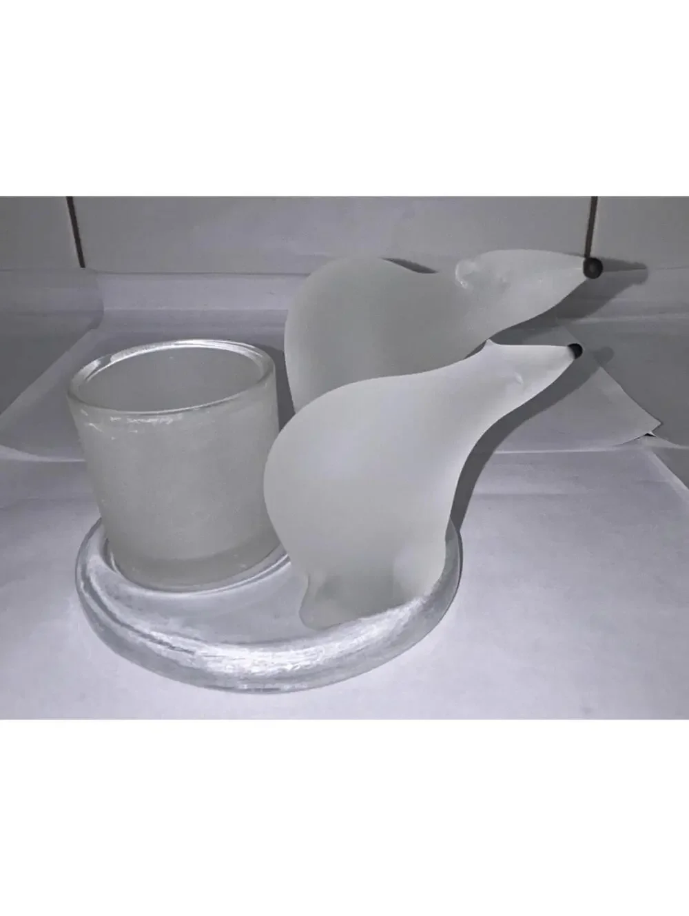 Partylite P7215 Double Polar Bears Heavy  Frosted Glass Votive Candle Holder - Picture 4 of 5